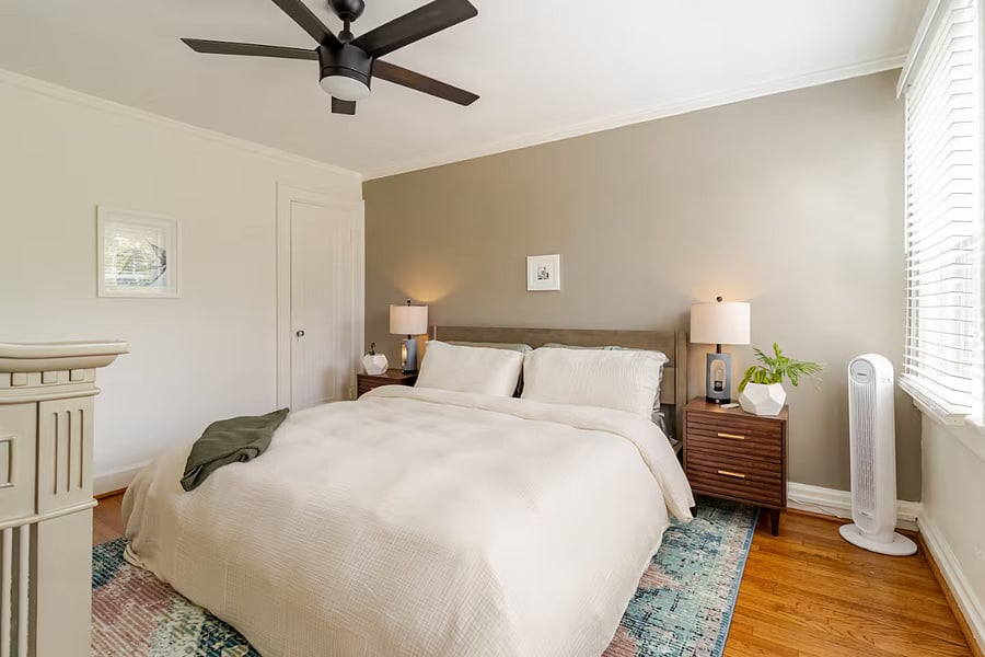 Unwind after a day of hiking or exploring Chattanooga in our brand-new king-sized bed. The bed features a solid wood Thuma frame and a plush organic memory foam and spring hybrid mattress. Traveling with a baby? Weve got the crib covered. 