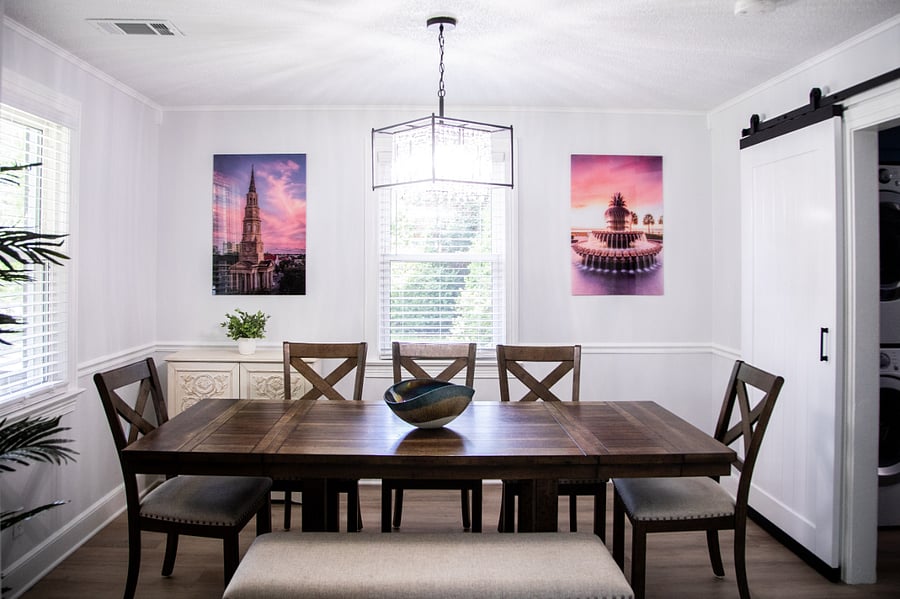 Dining room with a table that seats 8