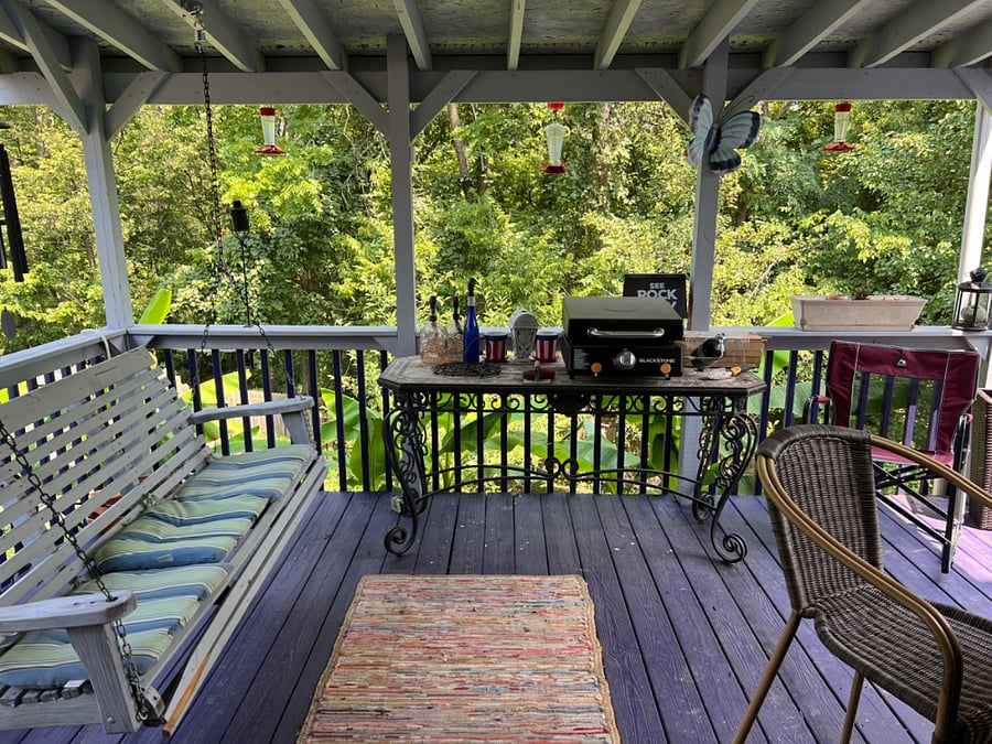 Swing on covered deck. Blackstone grill available. 