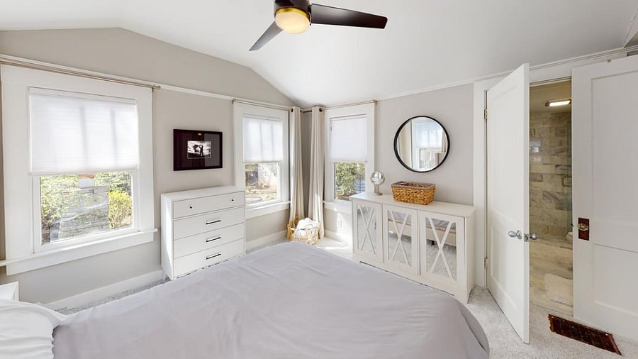 Back Master Bedroom with attached Bathroom that was recently renovated with new walk-in shower, floor, sink