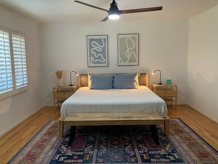 Primary with king bed (firm mattress).