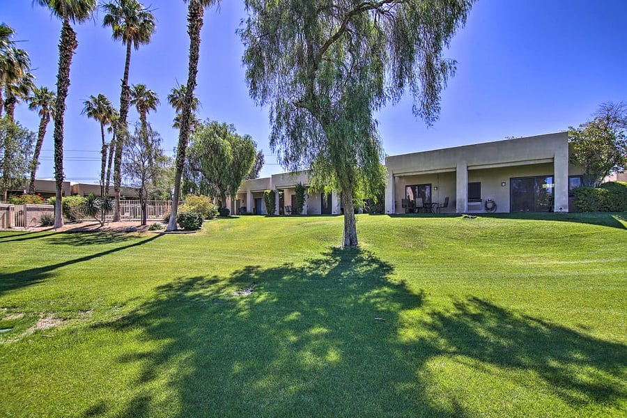 Picture from golf fairway towards patio