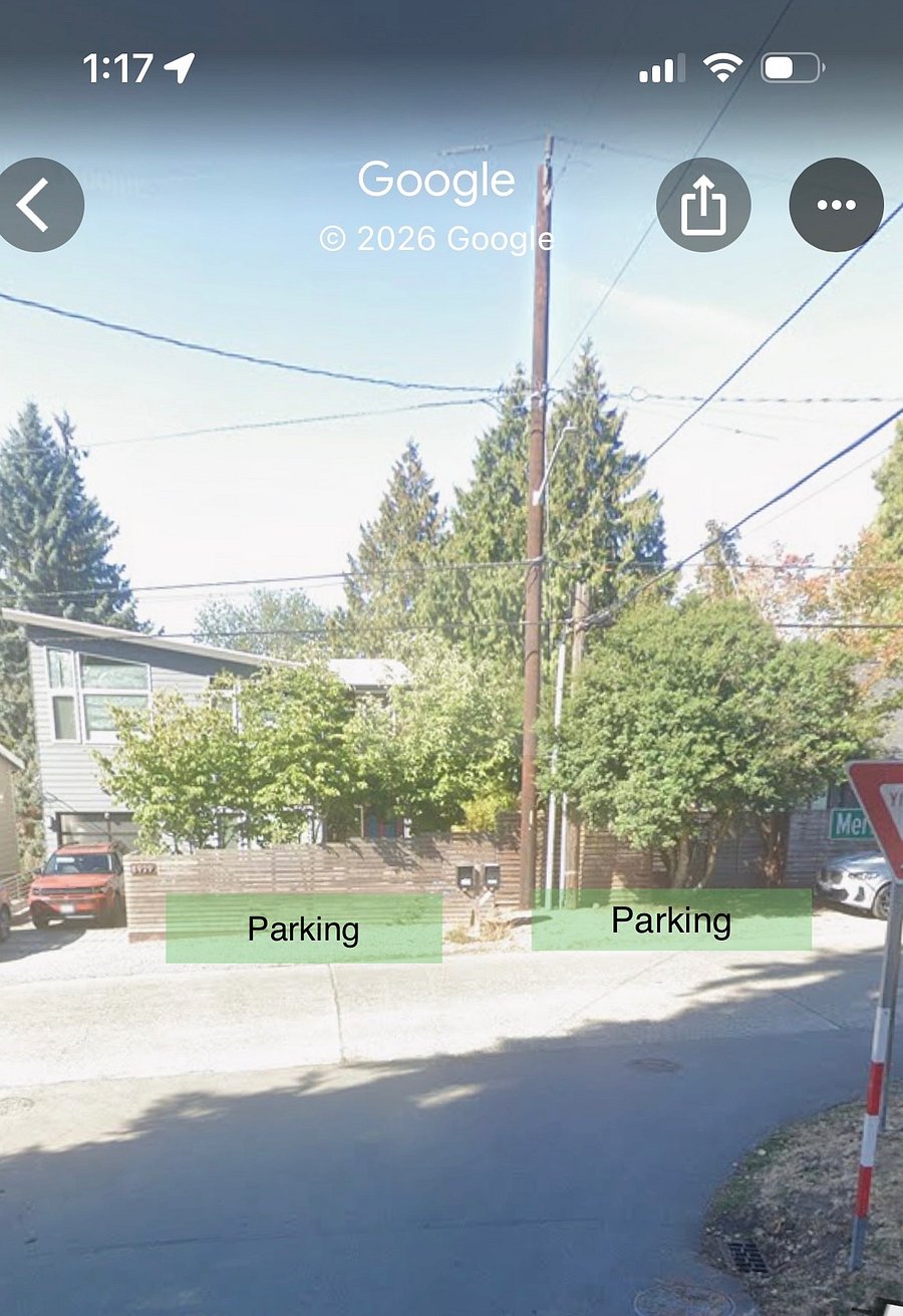 Parking is available in front of our fence by the house numbers. Either north or south of mailbox. Please park at least 5 feet away from the mailbox. This is street parking available first come first serve. Please dont not block our driveway. You will be asked to move if you are not available to move your car you could be towed.