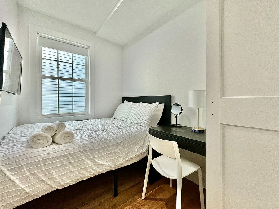 2nd floor apartment room B with 1 full bed, desk, wardrobe
