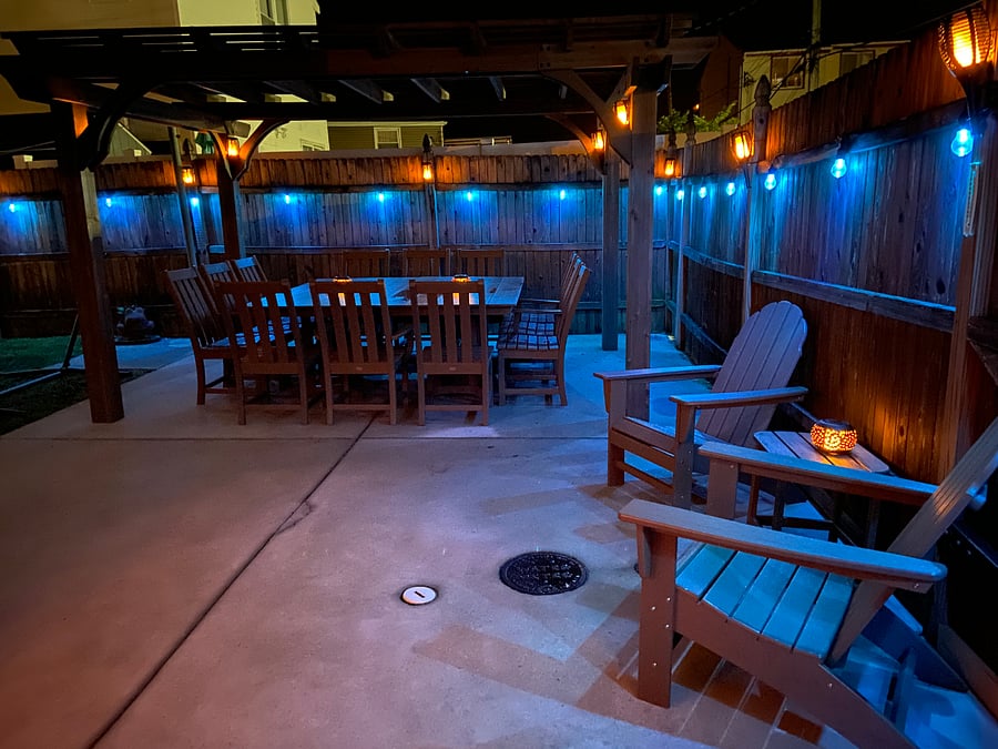 Outdoor Patio with mood lighting for relaxing.
