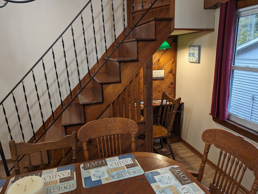 Desk area under the stairs