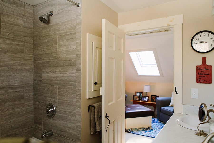 View of sitting area from upstairs bathroom