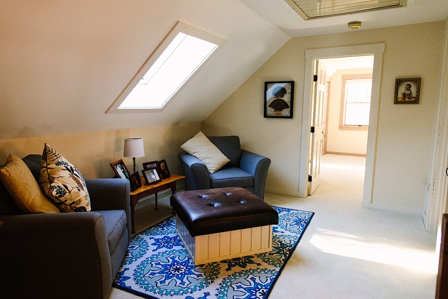Sitting area at the top of the stairs on second floor