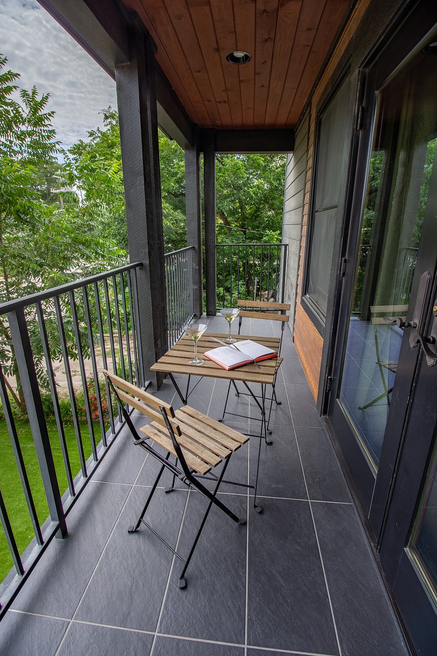 A peaceful outdoor retreat just steps from the living room.