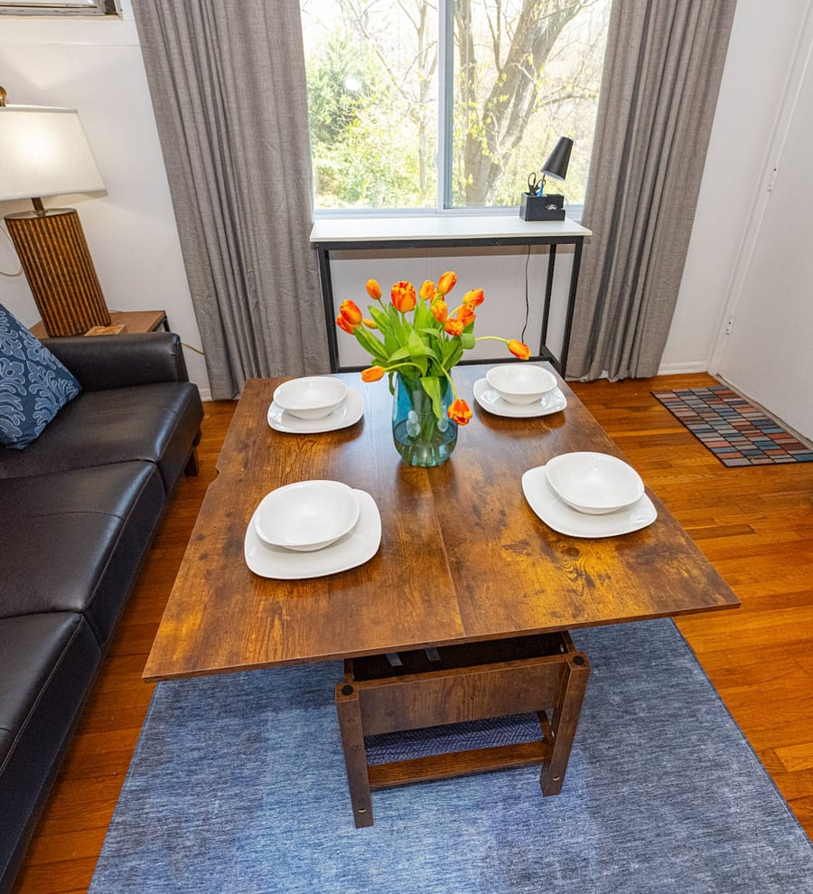 Table opens further for dinner for four.
