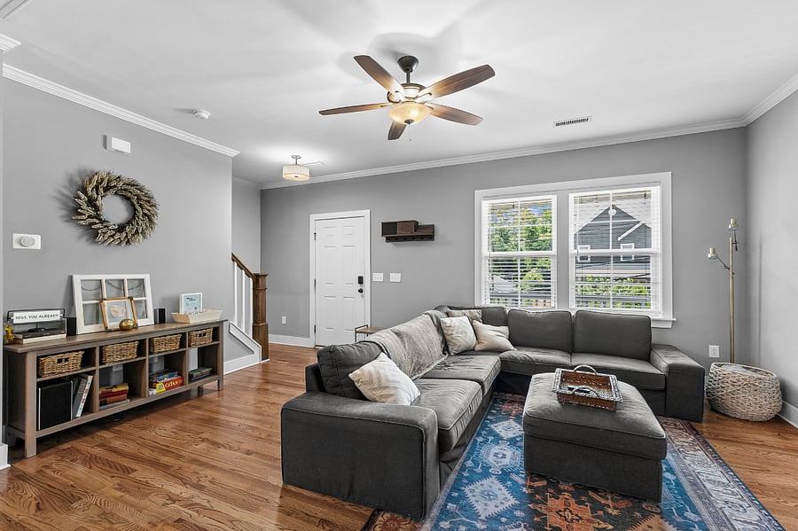 Enter into this open concept living area with 65" Roku TV