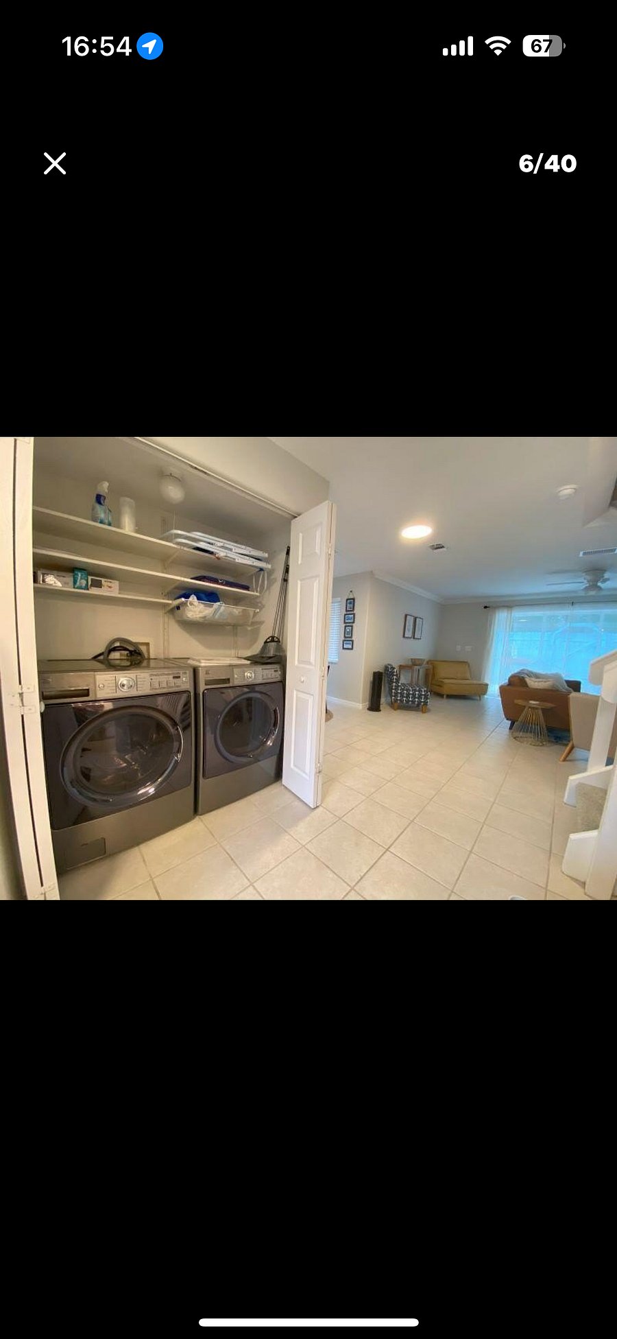 Full size washer and dryer.  Storage closet.