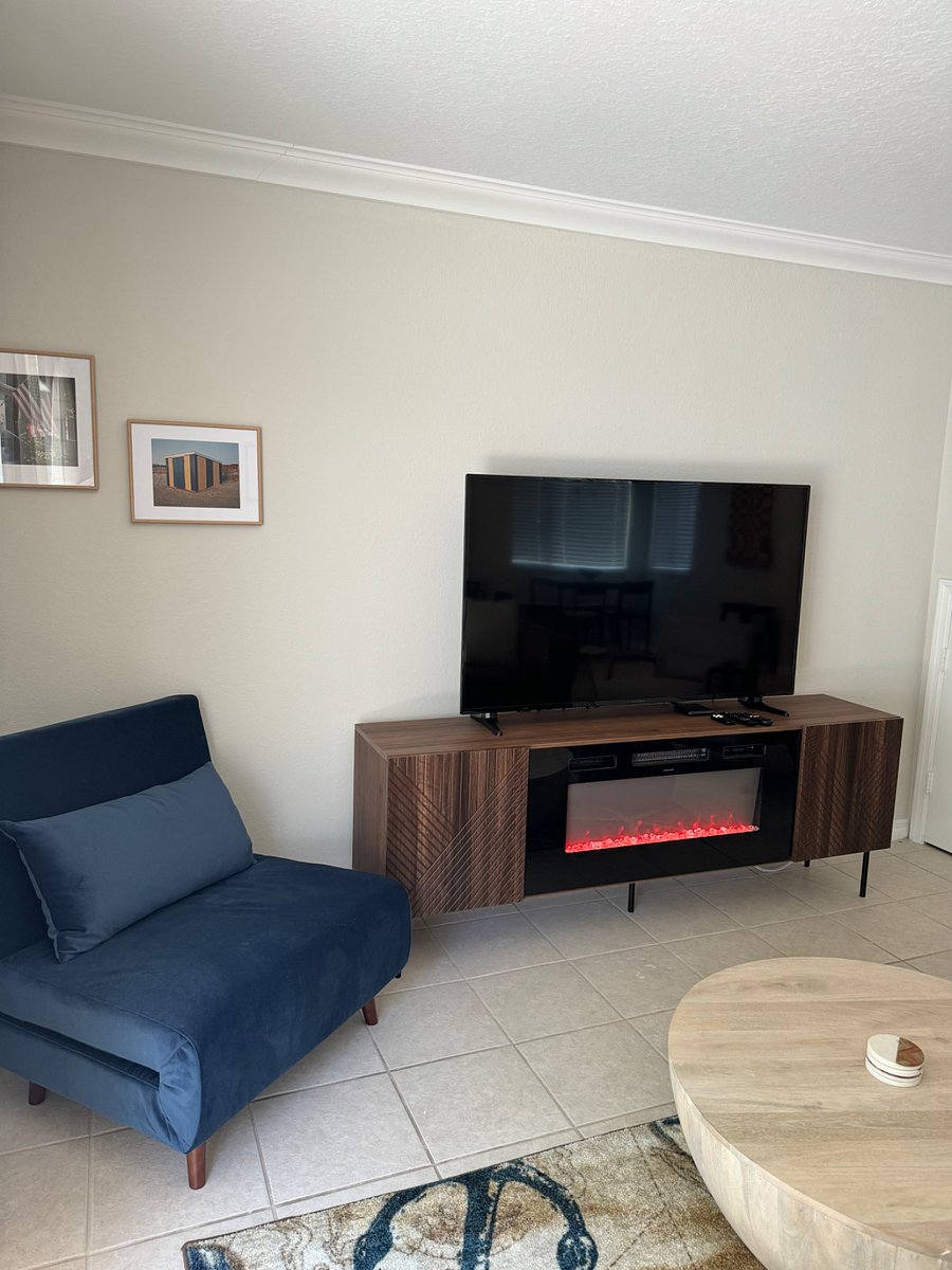 Electric fireplace for relaxation.