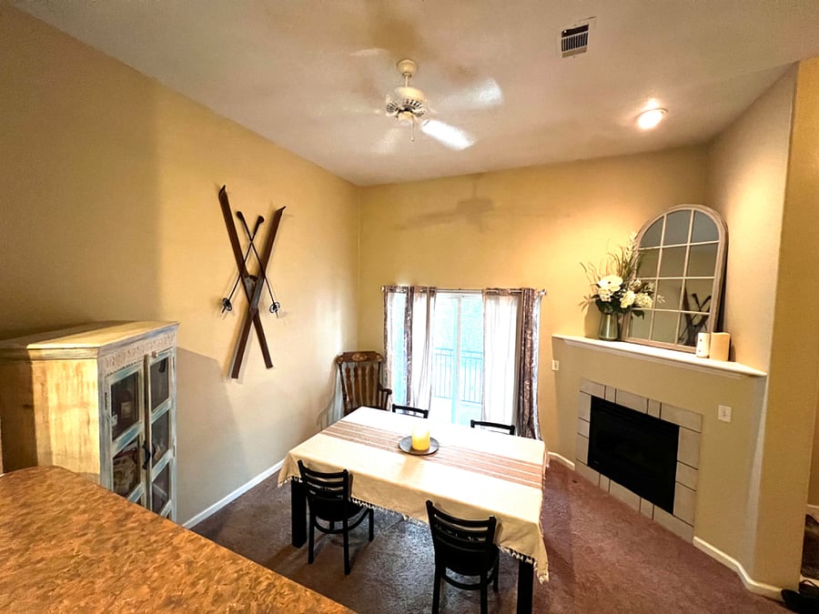 Dining area and sliding door to covered porch