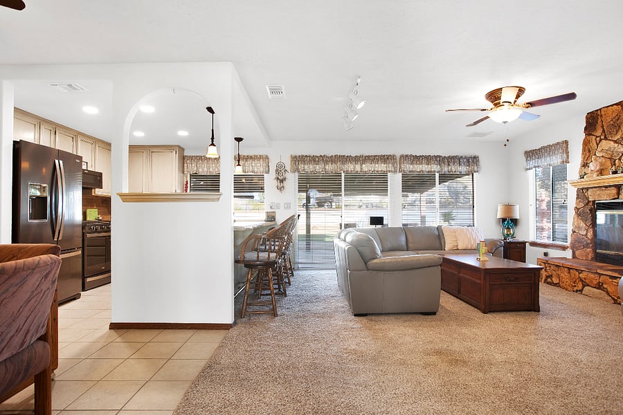 Family room and kitchen