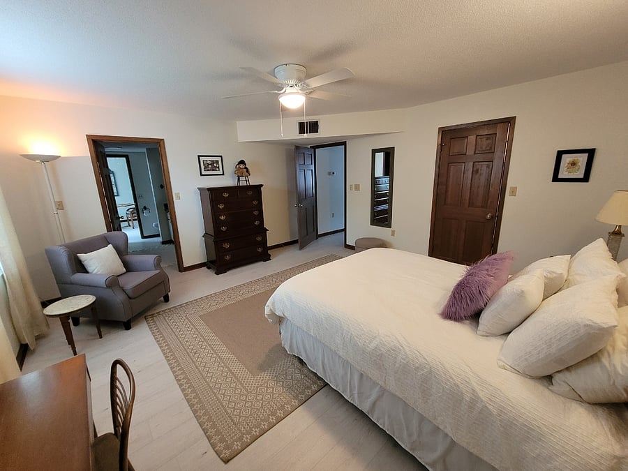 Lower level queen bedroom.