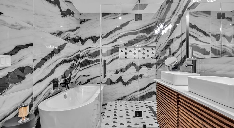 Master bathroom with rain shower and tub