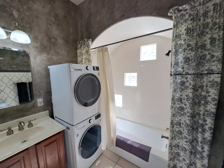 Bathtub and shower with natural lighting - view 2.