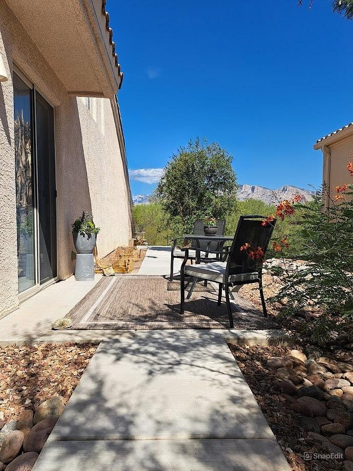 Private patio for Casita looking east to the conservation area, and Pusch Ridge in the Catalina Mountains