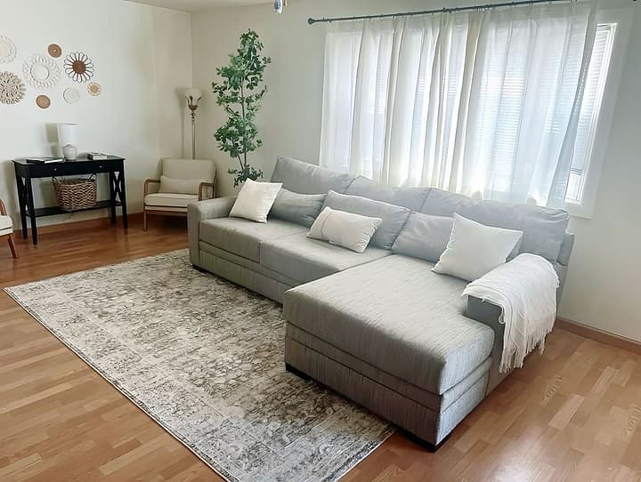 Living Room equipped with Roku TV and a very cozy couch. 