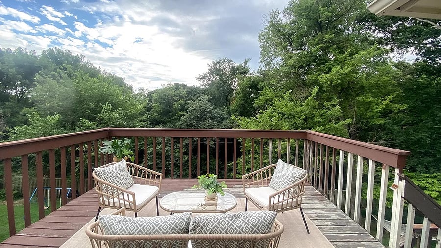 Patio Furniture on the upper deck with gorgeous views of nature trail.