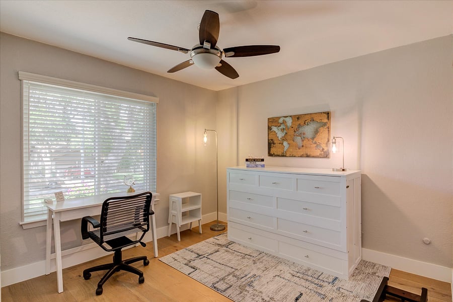Third bedroom shown as office and/or rowing room.