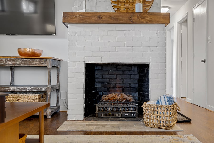 Fireplace has an electric insert.  Extra pillows and throw blankets for added comfort.