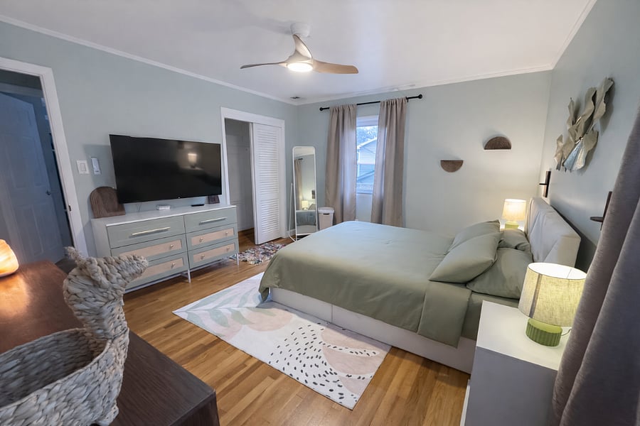 Primary Bedroom with Attached Bath and Smart TV