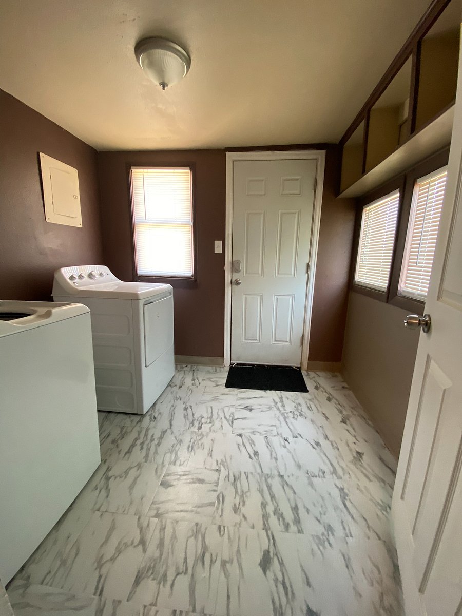 Laundry room and rear exit.