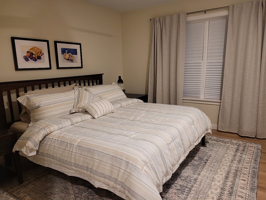 Master bedroom with a king bed