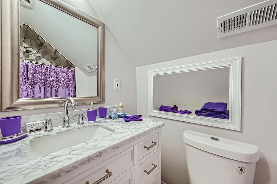 Bathroom with amenities. No need to pack anything. Everything you need is right here! Stand up shower.