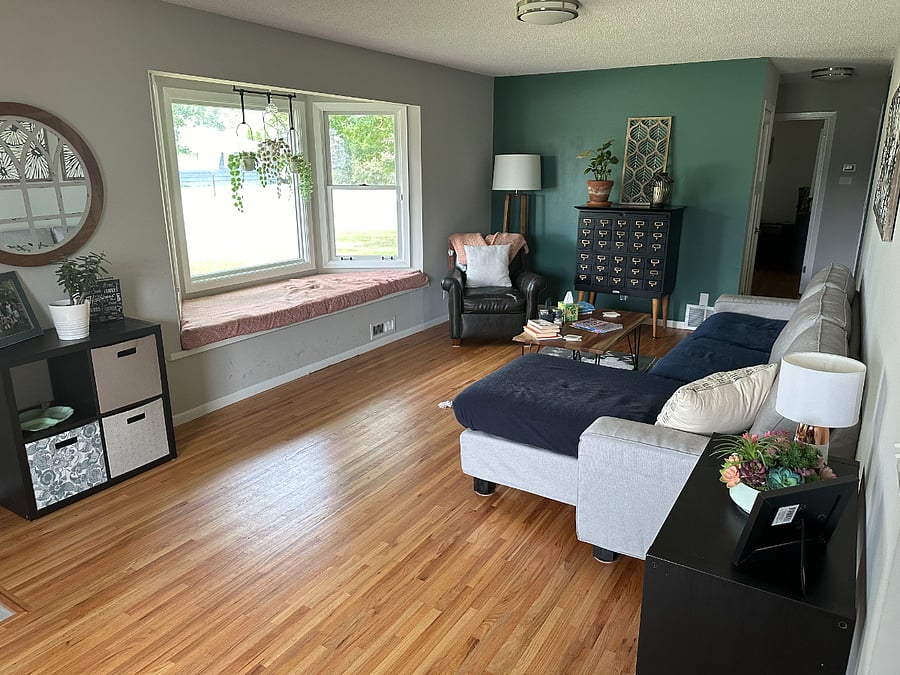 The upstairs living room with plenty of sunlight