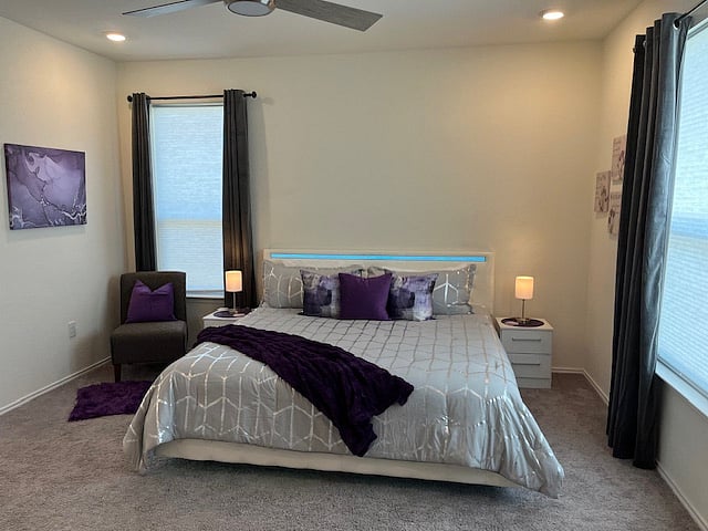 large Masterbedroom with NEW Kingsized bed, huge walk-in closet, two dressers and private bath.