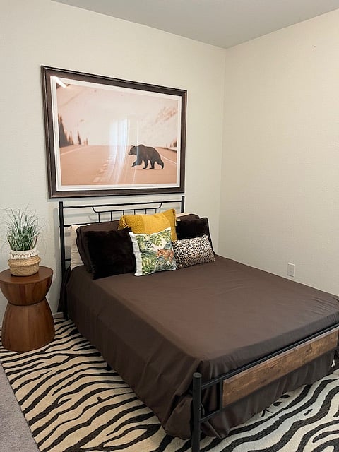 guest bedroom two - "The Bear Room" Features full bed, large double closet and dresser, and large window in the room.