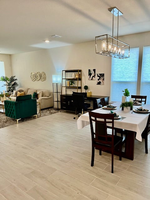 view of Dining room, work station, and living room - huge, open floor plan