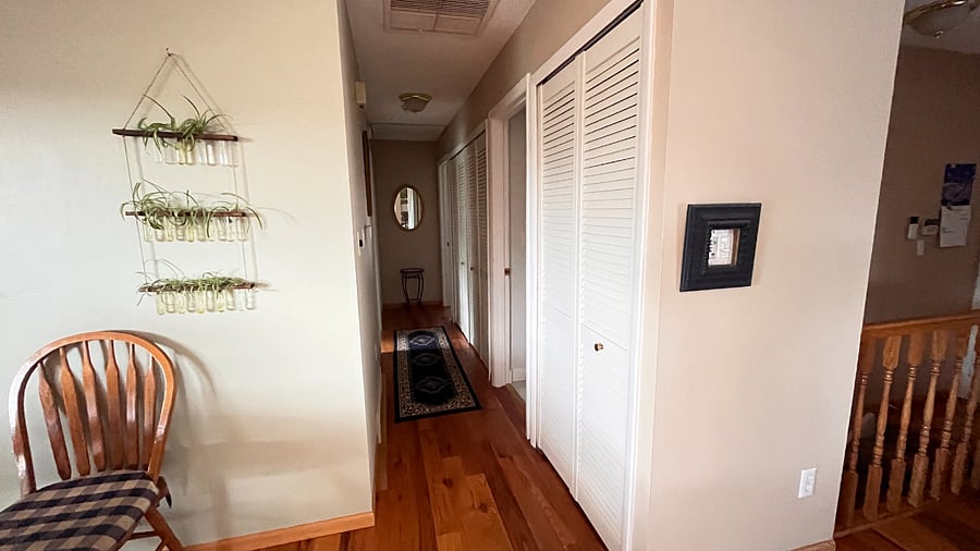 Your private bathroom is the first door on the right and the room door is the last on the left