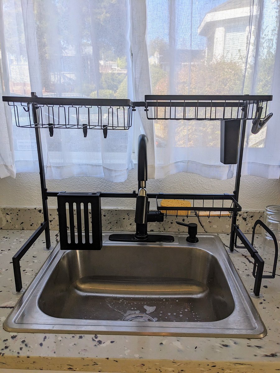 Over sink drying rack saves space & time. It actually makes doing dishes more fun!
