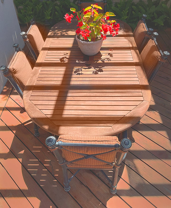 Six place teak dining table.