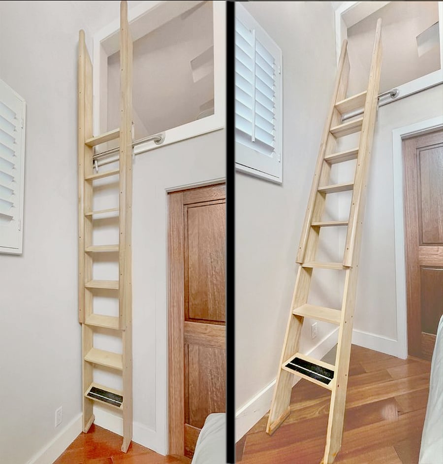 Pullout loft ladder. Loft has a queen size bed for guest.