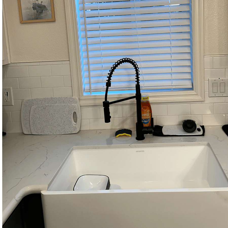 Farmers sink with cleaning products