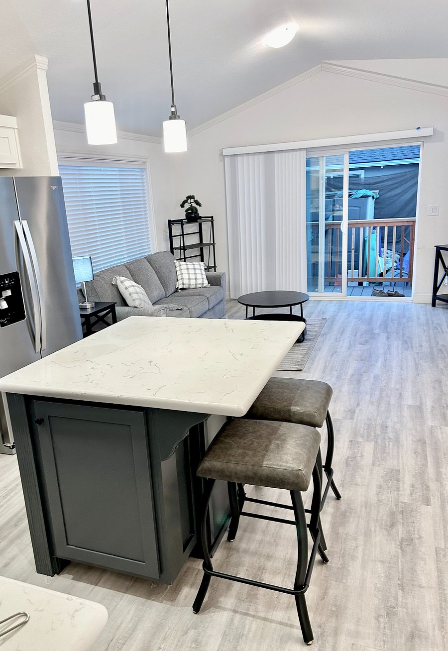 Island in kitchen for great workspace.