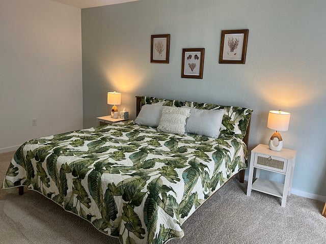 Primary Bedroom upstairs with King size bed and walk in closet.