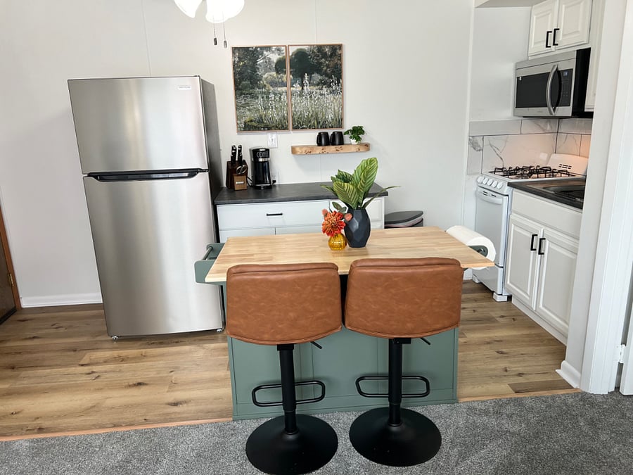 Kitchen island for dining and additional counter space.