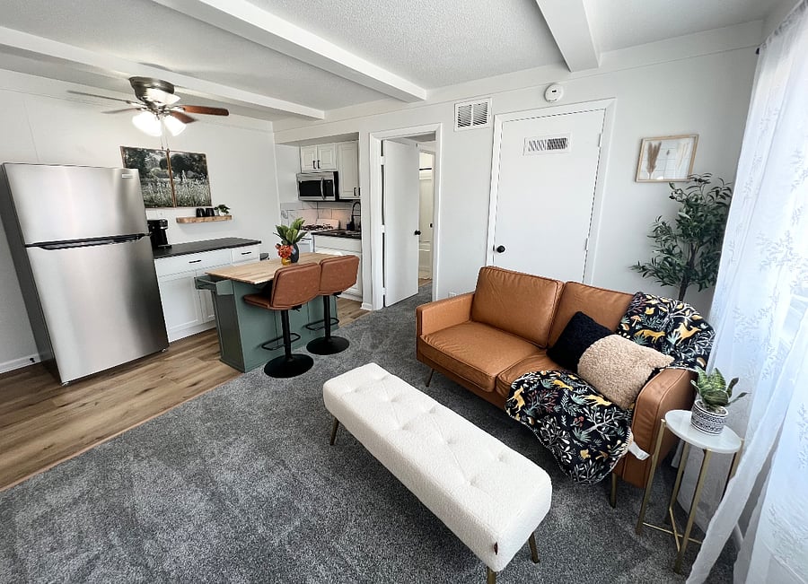 Living room and kitchen.
