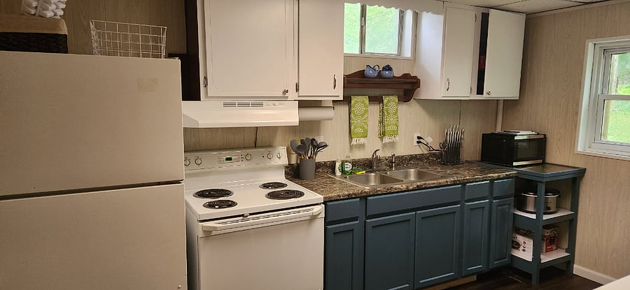 Fully equipped kitchen with full-size appliances and everything you need to cook at home.