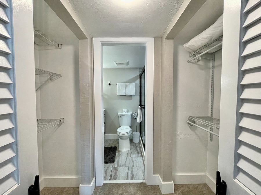 Master closets and bathroom