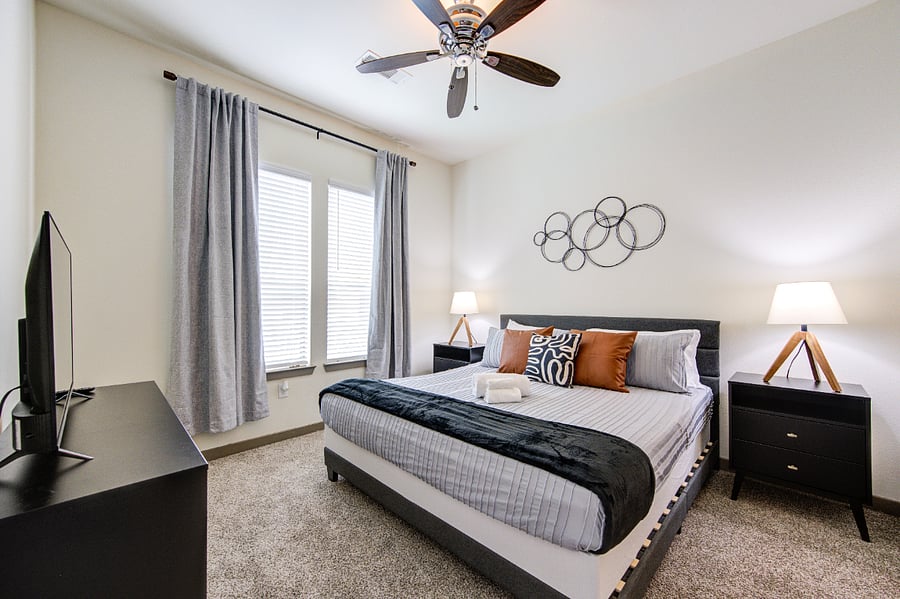 Bedroom with blackout curtains