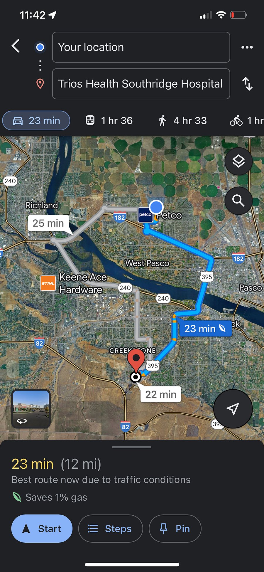 Distance to Southridge Trios Hospital