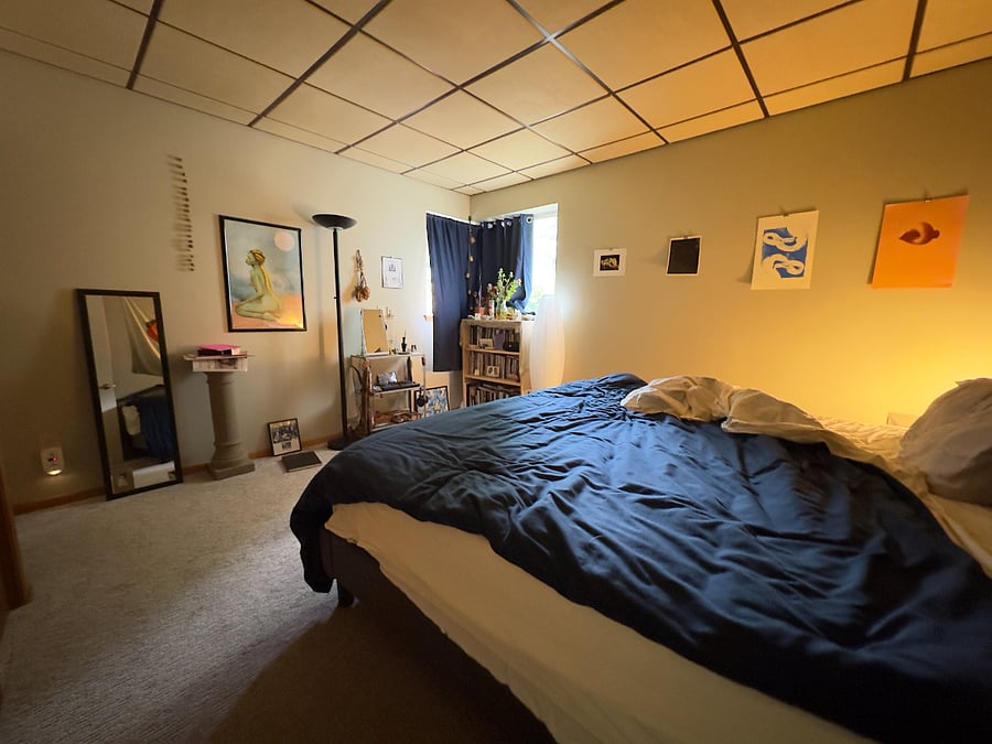 Master bedroom. (Decorations, artworks, and mirror not included, just furniture.) 