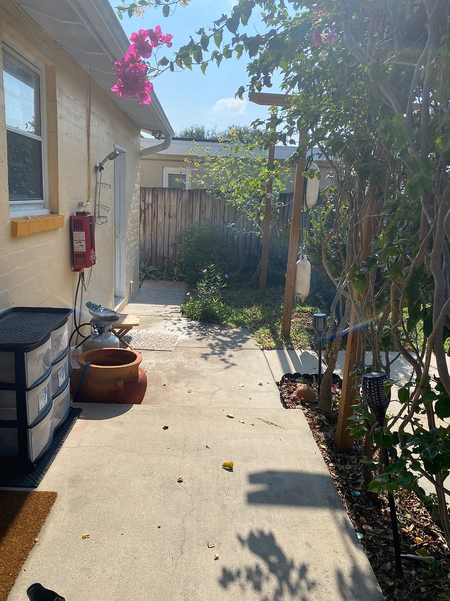 Rear entrance is one step up. Propane (heated, if desired) outside shower